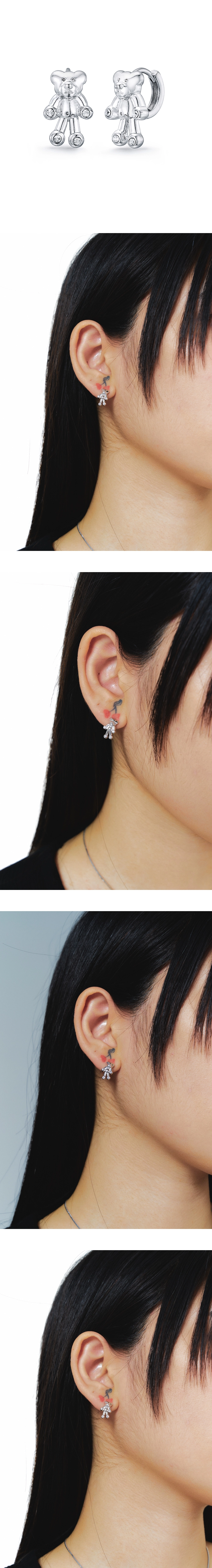 One-touch swing bear earrings