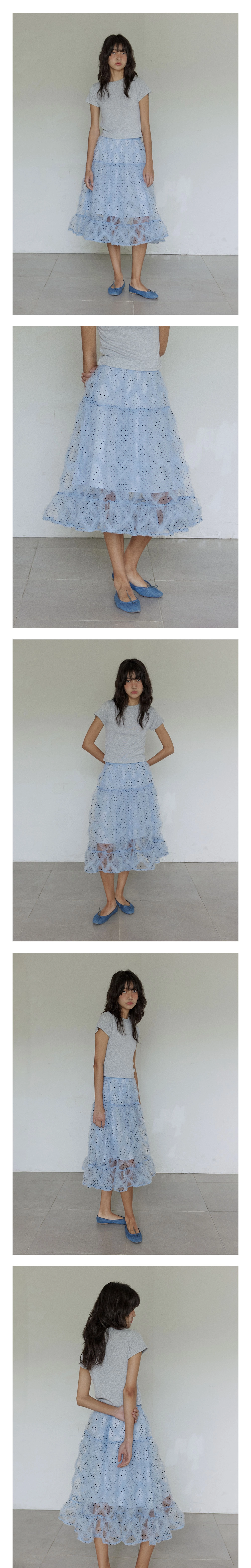 Polka dot frill skirt / Blue