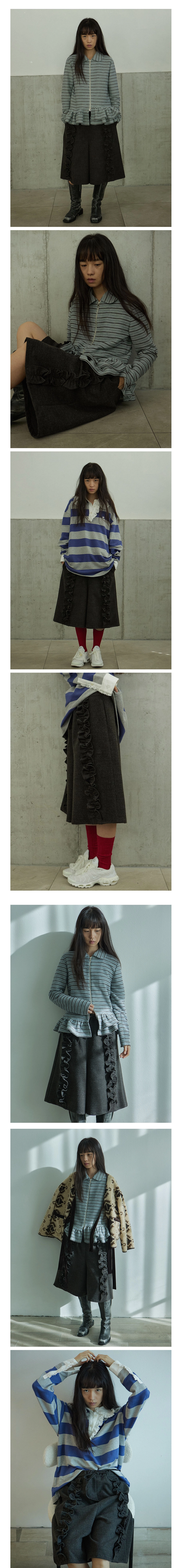 Winter dumb and frill banding pants_Charcoal