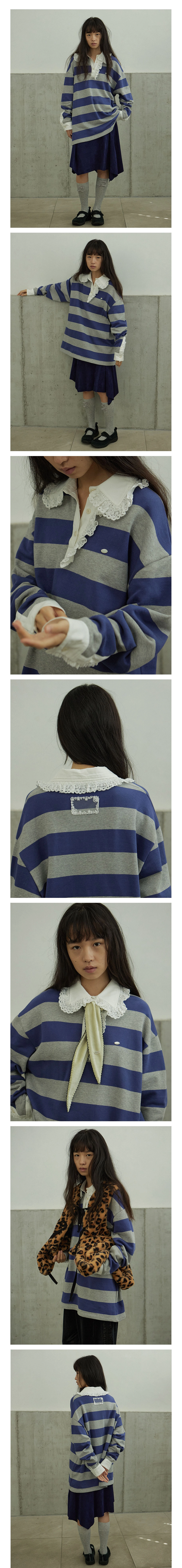 Lace Collar Border T-shirt_Blue