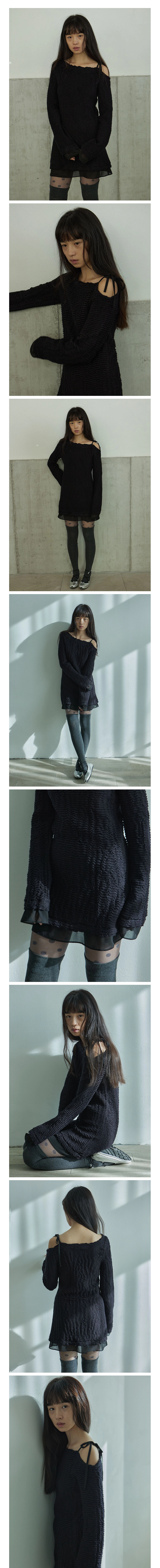 Wave Knitting Mini Dress_Black