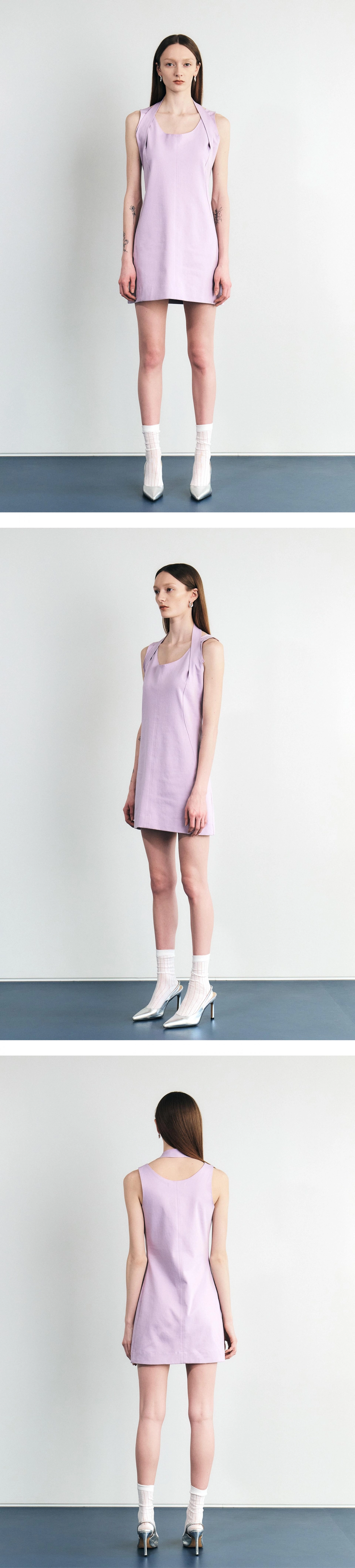 TWISTED NECK SLEEVELESS MINI DRESS (PALE PURPLE)