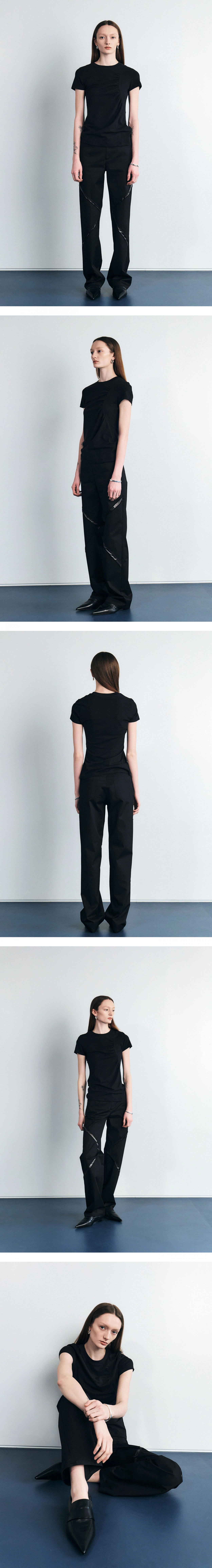 SLASHED RAW CUT COTTON PANTS (BLACK)