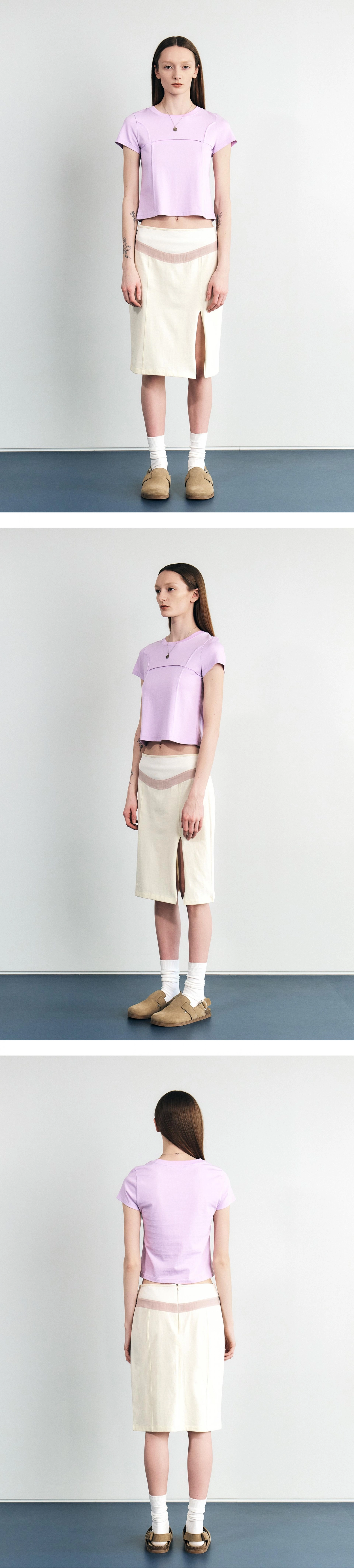 BLOCKED JERSEY MIDI SKIRT (IVORY)