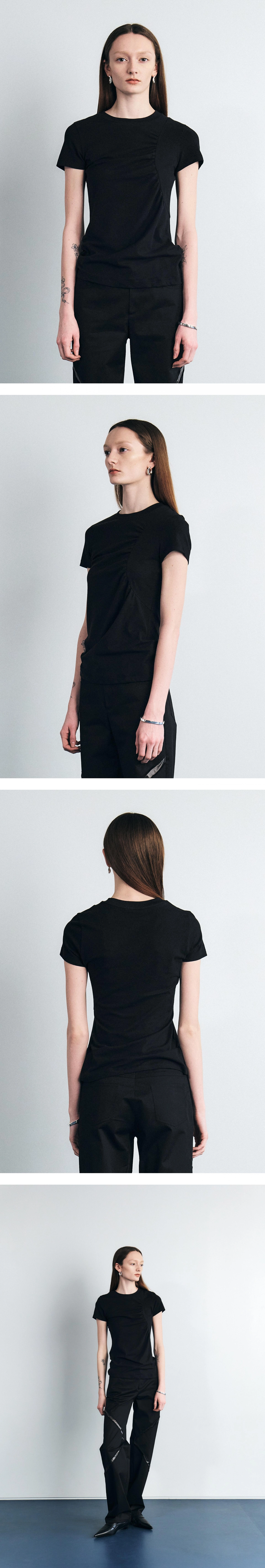 SHIRRING HALF SLEEVE TOP (BLACK)