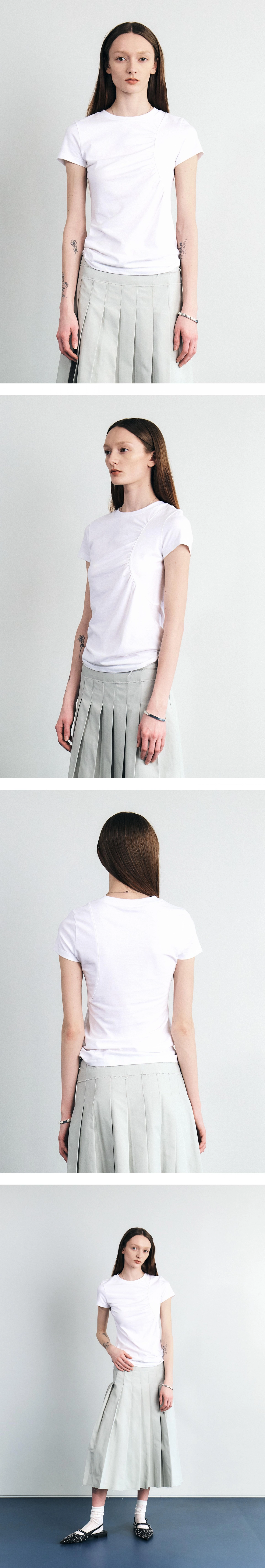 SHIRRING HALF SLEEVE TOP (WHITE)