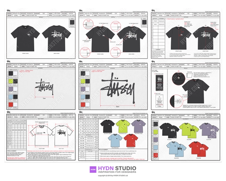 Stussy Basic T-Shirt Design Tech Pack & Reference Sample : HYDNSTUDIO