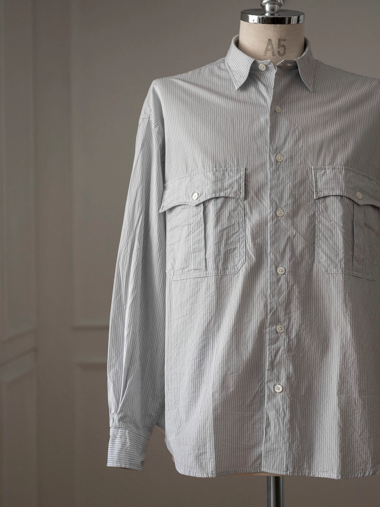 Porter Classic [포터 클래식] - Roll Up Stripe Shirt - Gray