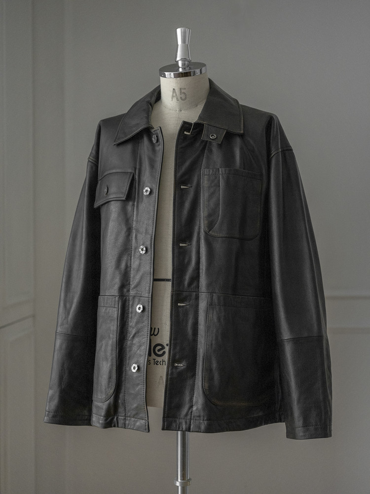 CCU [씨씨유] - Chore Jacket (Cow Skin/Used) - Black : W2KEND SHOP