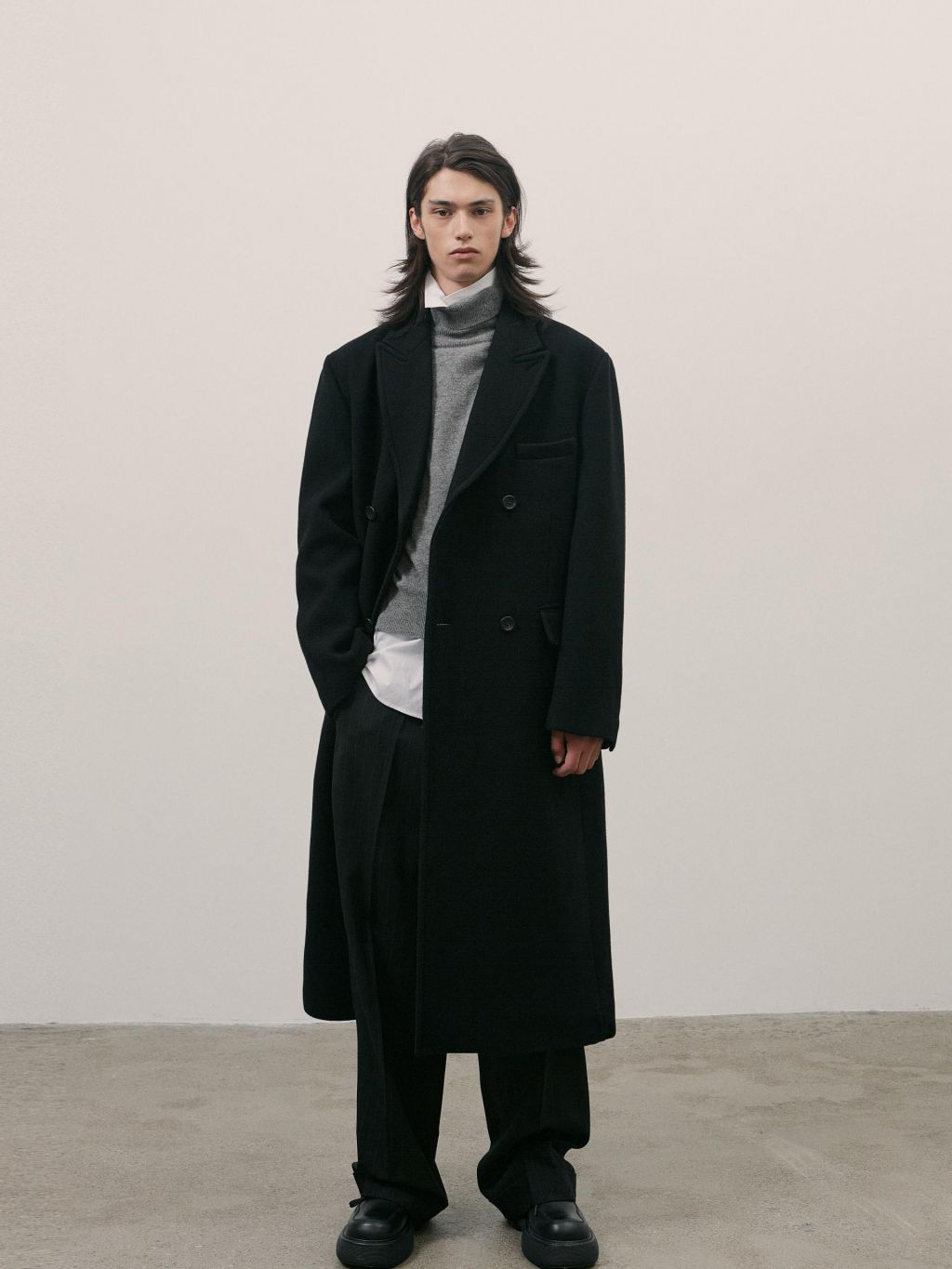 double-breasted wool coat black : LABEL ARCHIVE 라벨 아카이브