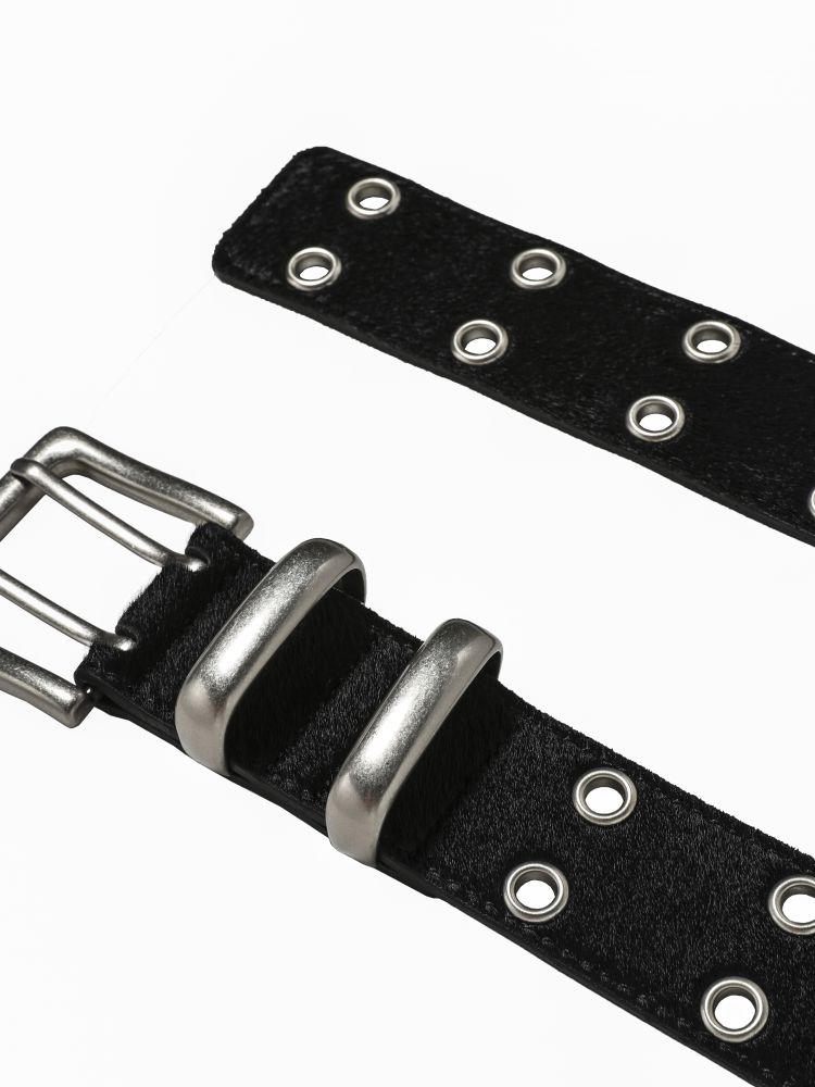 MJD x Kamien Double Hole Belt (Black Shearling Calf Skin) : MJD