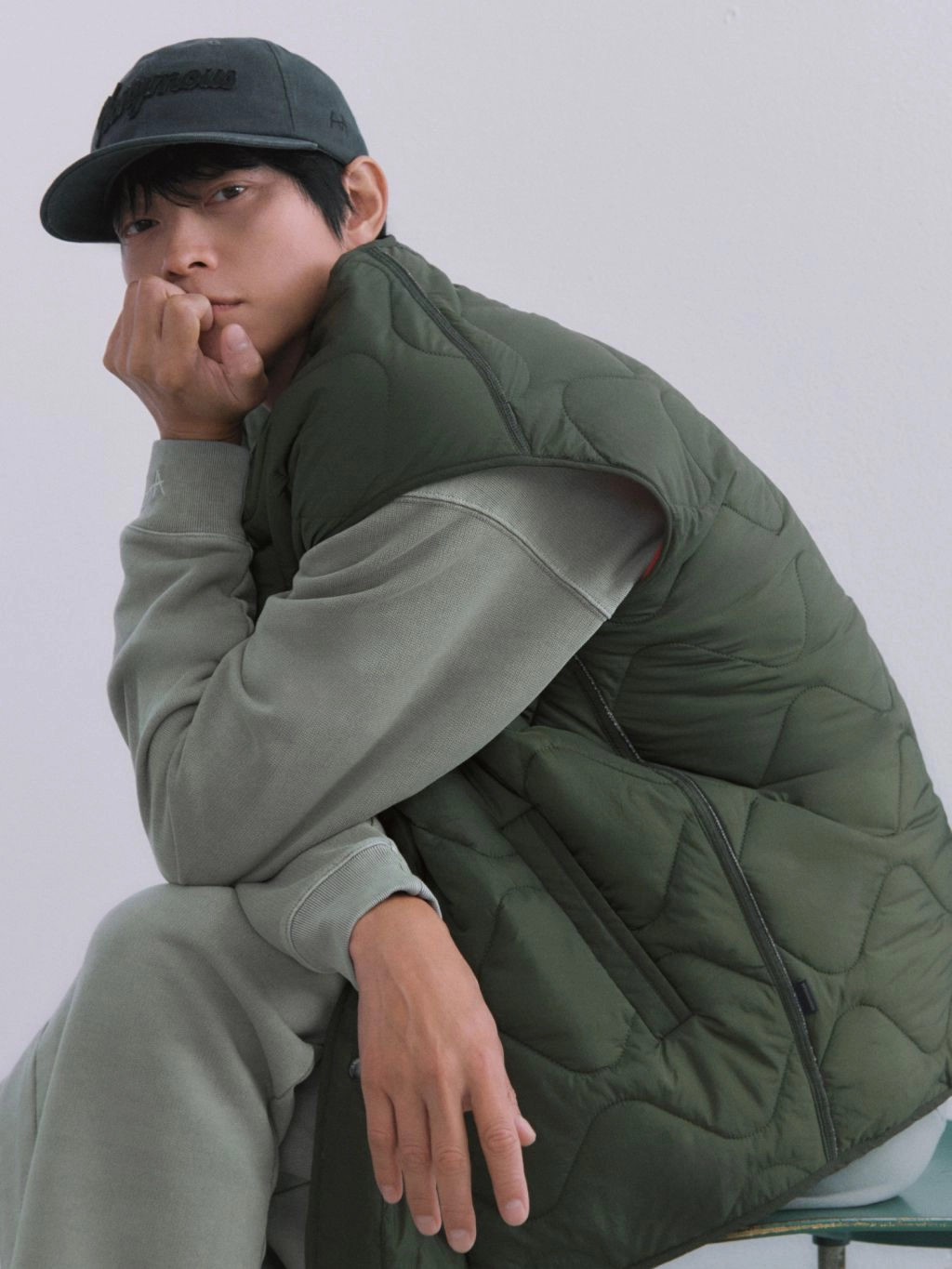 NONYMOUS AA WAVEBACK QUILTED VEST - KHAKI (ABNCVT0010KH) : NONYMOUSAA