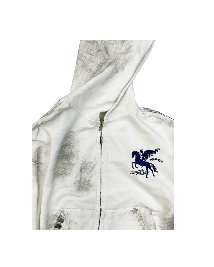 DIRTY FALLING ANGEL ZIP-UP HOODIE - DIRTY WHITE : PACOSPLY