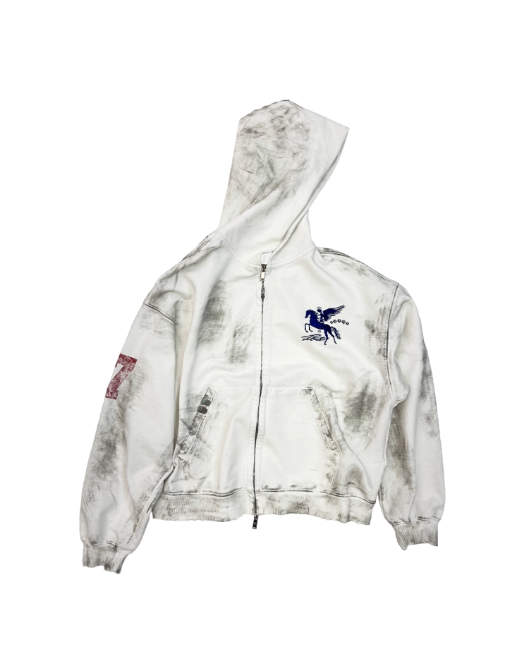 DIRTY FALLING ANGEL ZIP-UP HOODIE - DIRTY WHITE : PACOSPLY