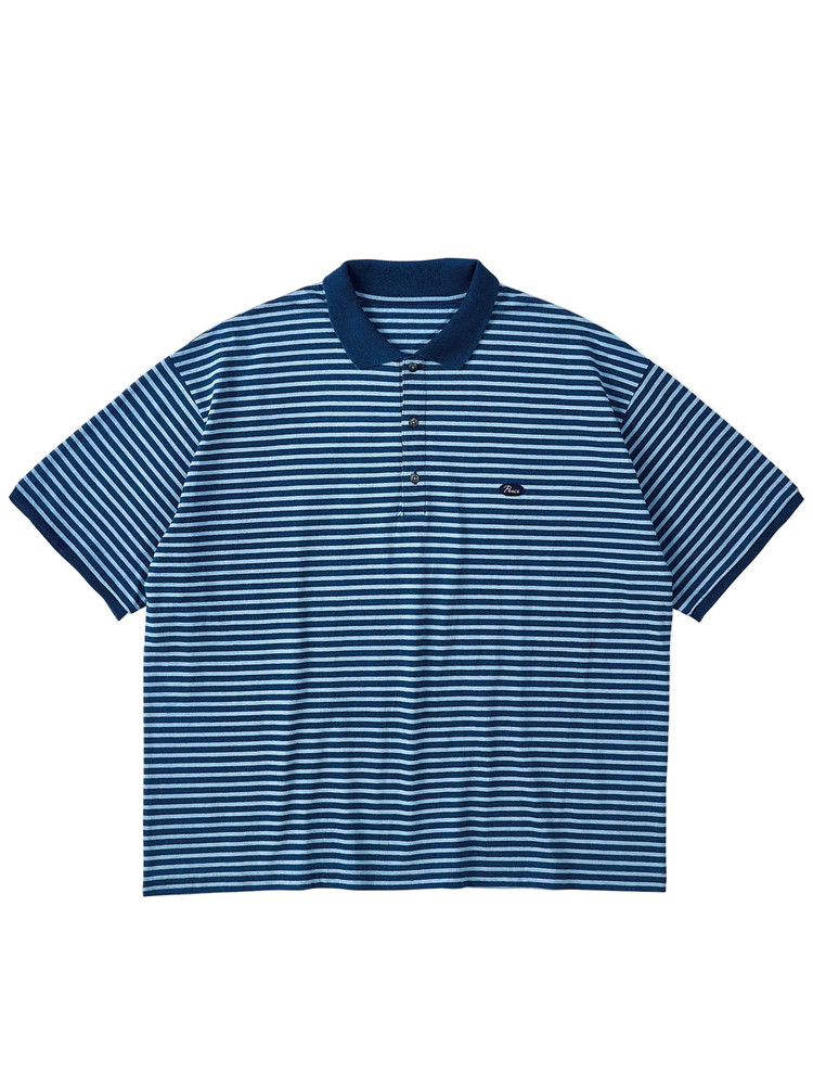 Porter Classic [포터 클래식] - H/W Indigo Border Polo Shirt - Blue