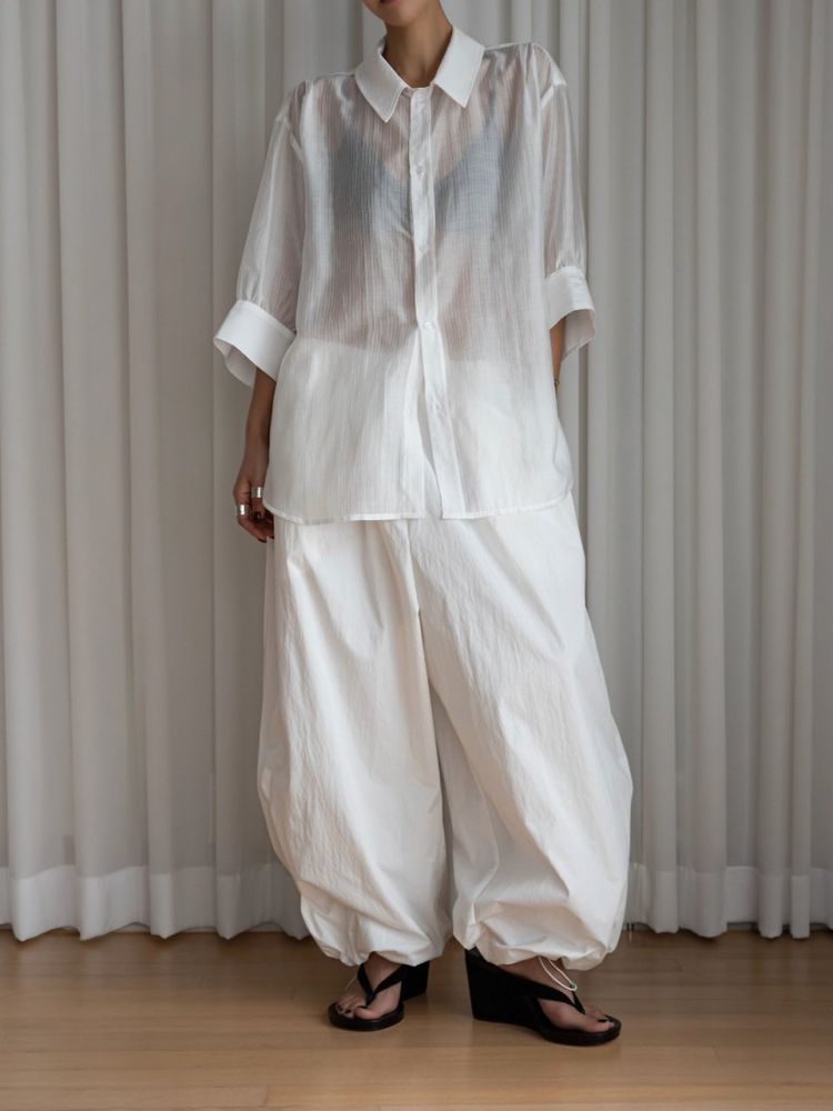 PAPER MOON) SOFT SHEER STRIPE HALF SHIRT : WHITE : wink. - Global