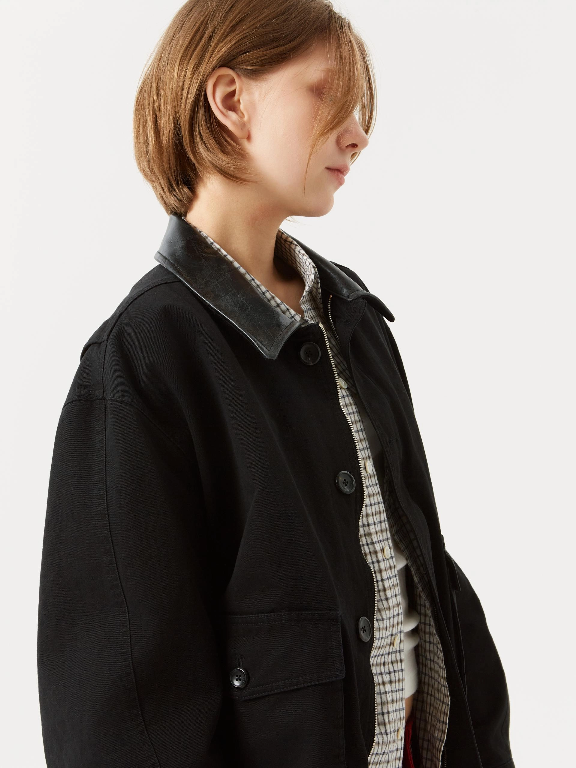 Carter cow leather collar jacket black : LABEL ARCHIVE 라벨 아카이브