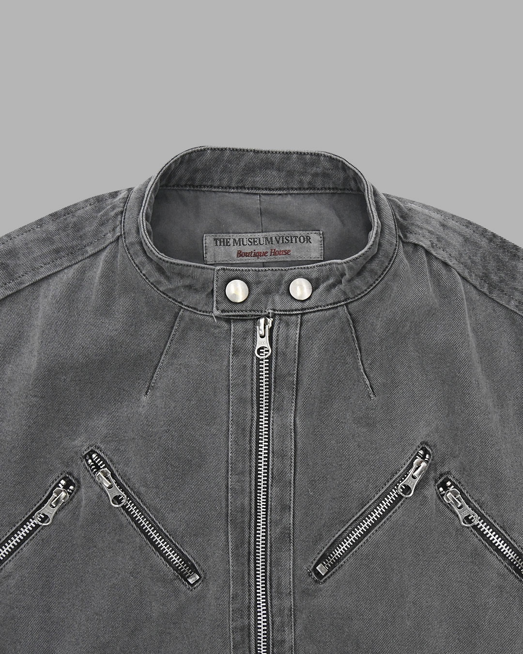 THE VISITOR PIGMENT RIDER JACKET (CHARCOAL) : THE MUSEUM VISITOR THE VISITOR PIGMENT RIDER JACKET (CHARCOAL) : THE MUSEUM VISITOR