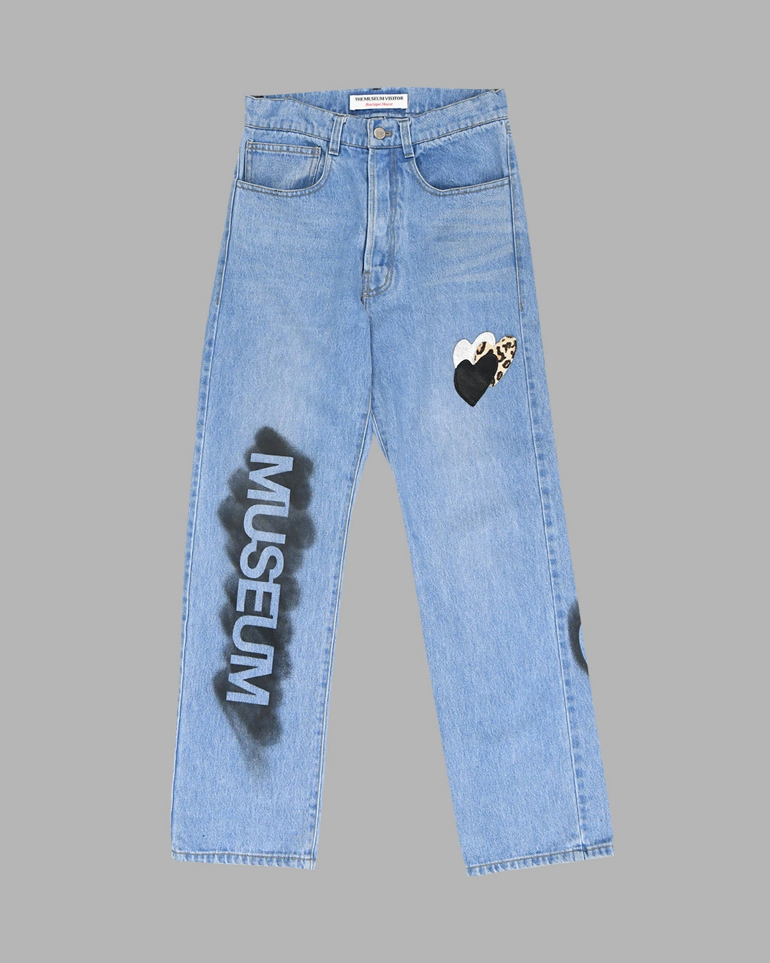 ◆THE MUSEUM VISITOR◆ LEATHER PATCH SPRAYED DENIM PANTS 082 LEATHER PATCH SPRAYED DENIM PANTS : THE MUSEUM VISITOR