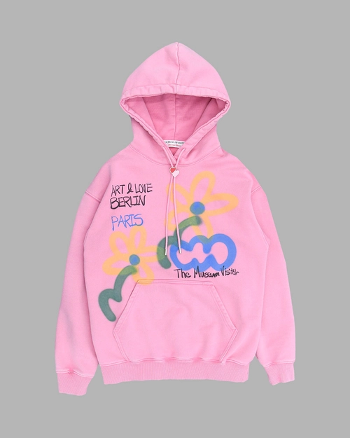 FLOWER AND CLOUD SPRAYED HOODY (PINK) : THE MUSEUM
