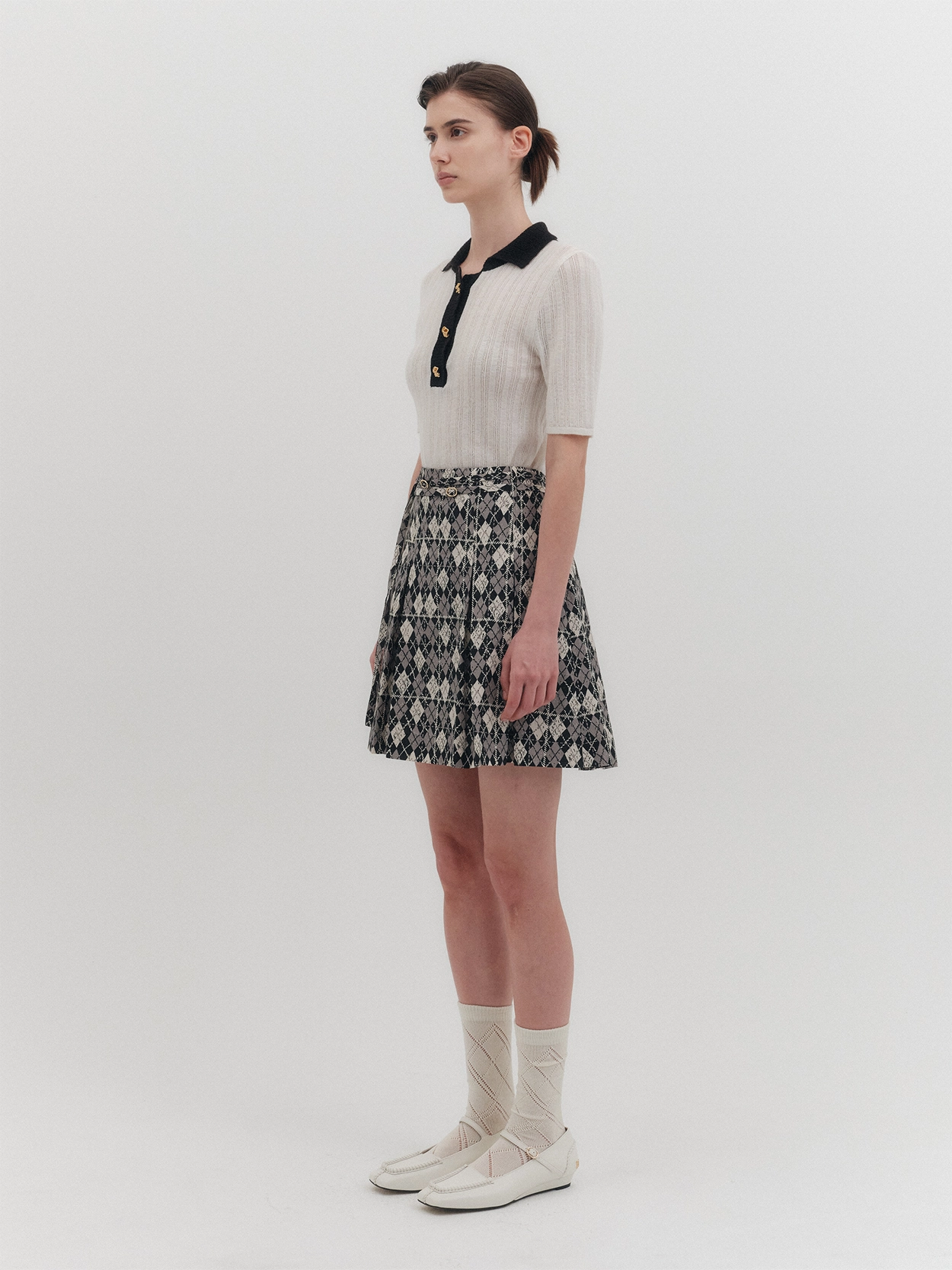 【EENK】ZOII A-line Mini Skirt Beige Black Alexander Wang Mini Skirt Womens 0-2 Brown Black Logo