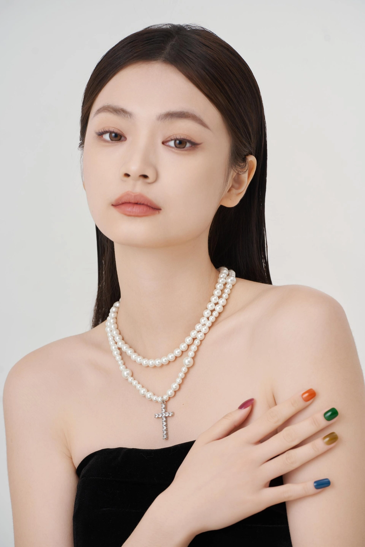 ☆【TWENTYONEAUGUST】☆DOUBLE LAYER PEARL CROSS NECKLAC.E☆ ☆【TWENTYONEAUGUST】☆DOUBLE LAYER PEARL CROSS NECKLAC.E