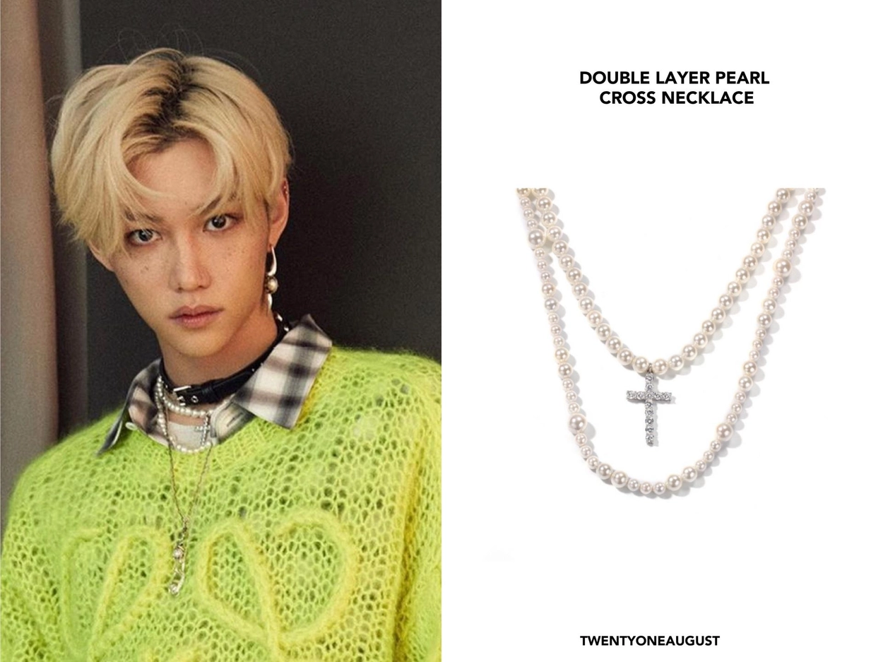 ☆【TWENTYONEAUGUST】☆DOUBLE LAYER PEARL CROSS NECKLAC.E☆ DOUBLE LAYER PEARL CROSS NECKLACE : twentyoneaugust-ww