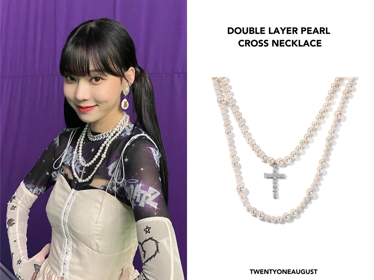 DOUBLE LAYER PEARL CROSS NECKLACE : twentyoneaugust-ww