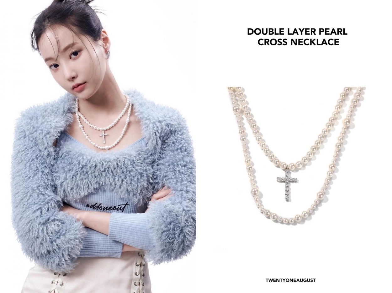 ☆【TWENTYONEAUGUST】☆DOUBLE LAYER PEARL CROSS NECKLAC.E☆ DOUBLE LAYER PEARL CROSS NECKLACE : twentyoneaugust-ww