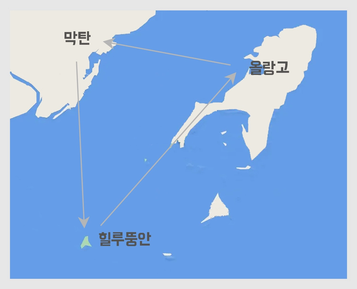 힐루뚱안, 올랑고 호핑 경로