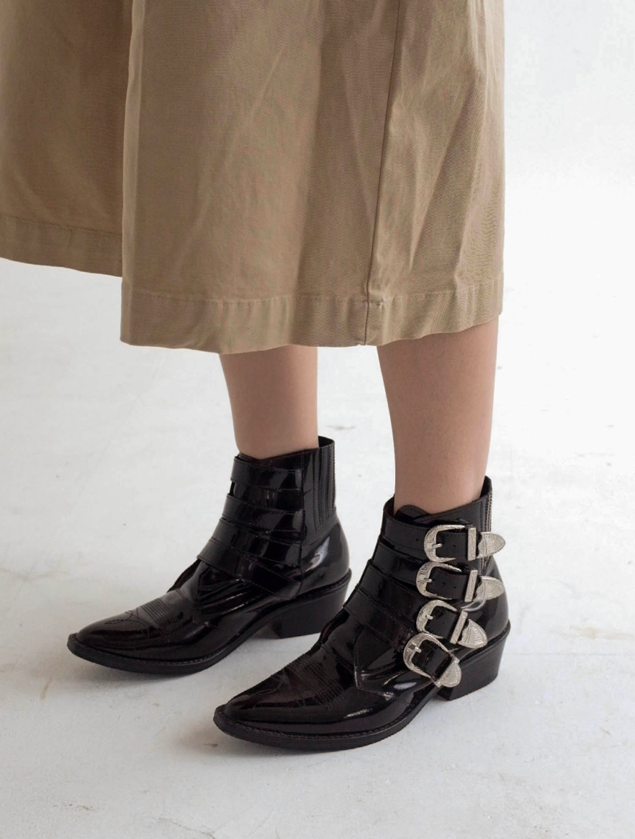 Toga Pulla Patent Leather Western Ankle Boots : F.A.V Archive