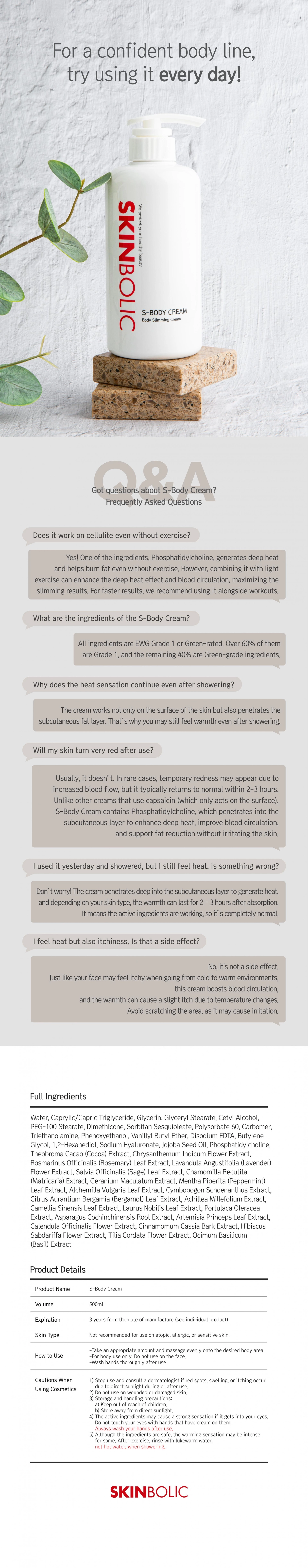 S-Body Cream 500ml : SKINBOLIC english