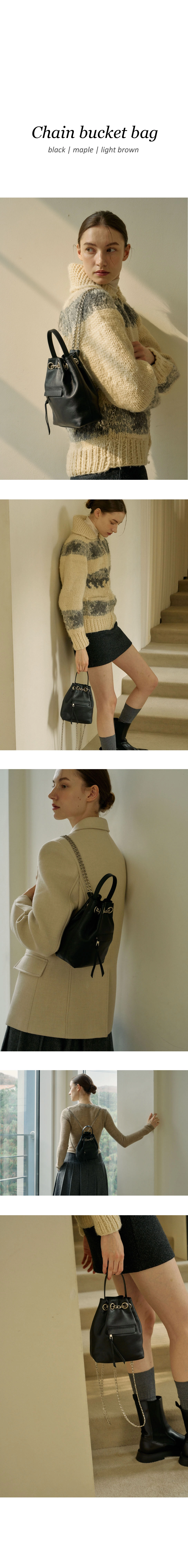 Chain bucket bag - 3color (Black, Maple brown, Light brown
