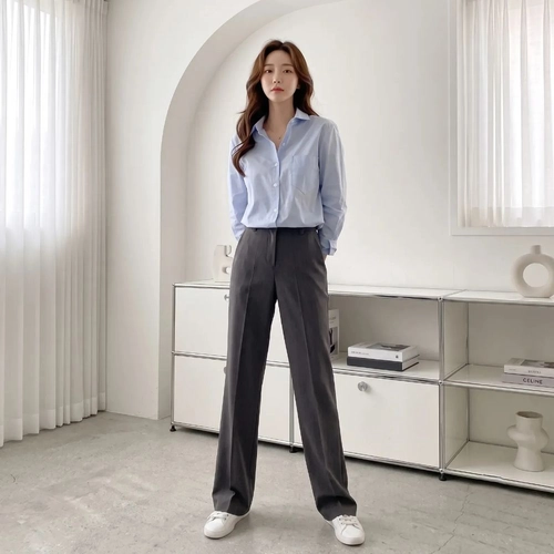 모던 베이직 일자핏 스판 슬랙스 팬츠 깔끔한 봄 여름 여성 정장바지 데일리 출근룩