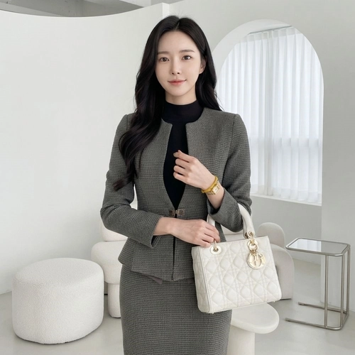 노카라 슬림 자켓 스퀘어 단추 밑단 절개 라인 정장 재킷 유니폼 단체복 면접룩