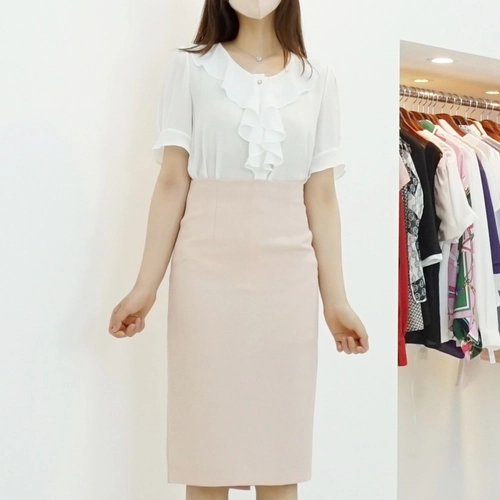 여름 쉬폰 블라우스 러블리 프릴 진주버튼 반팔 브라우스 출근룩 하객코디
