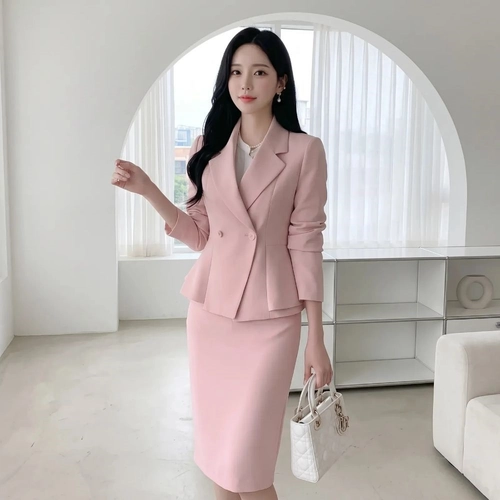 여성정장세트 이중 페플럼 자켓 치마 투피스 셋업 유니폼정장 면접룩 77가능