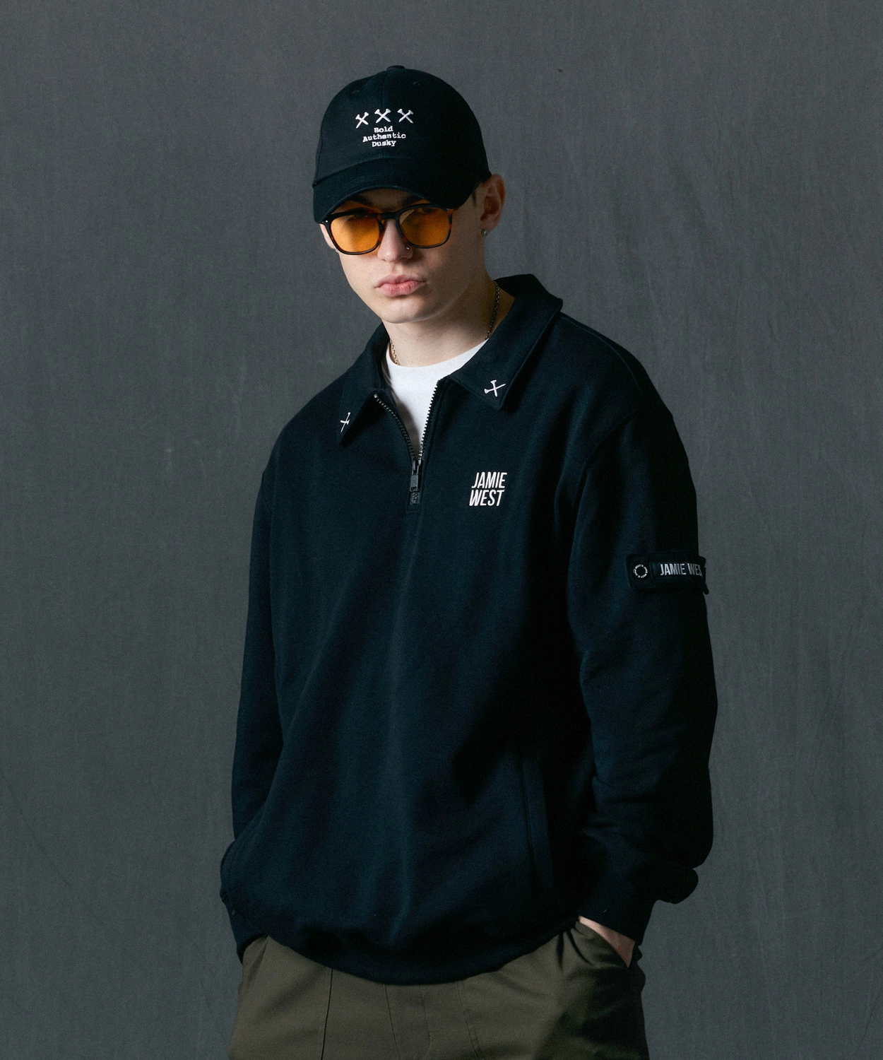 【JAMIEWEST GOLF】 Collar Patch Half Zip-up Sweatshirts Collar Patch Half Zip-up Sweatshirts (BK) : JAMIE WEST
