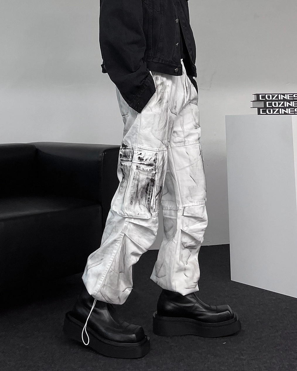 더티 워싱 파라슈트 카고 데님 팬츠