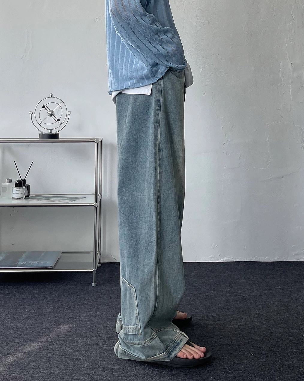 리버스 포켓 연청바지