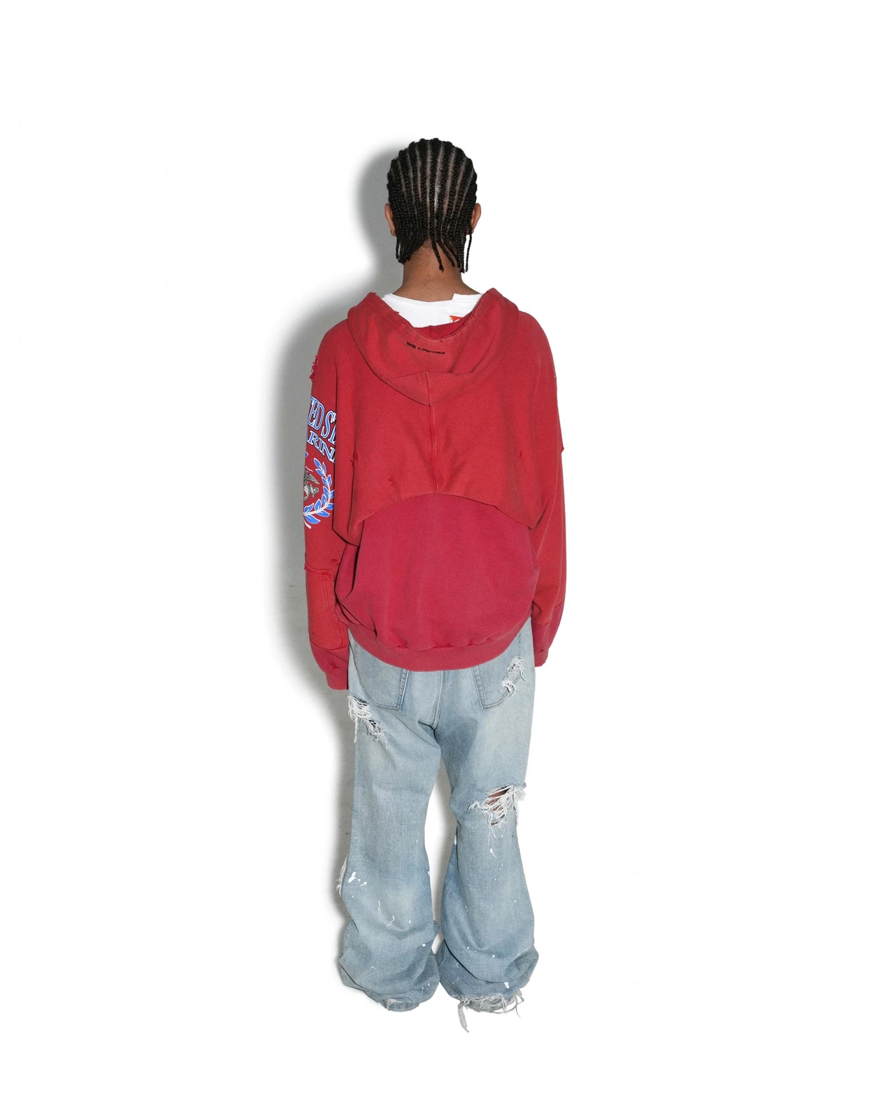 RECONSTRUCTED FOLDED ZIP HOODIE - RED : PROJECT G/R