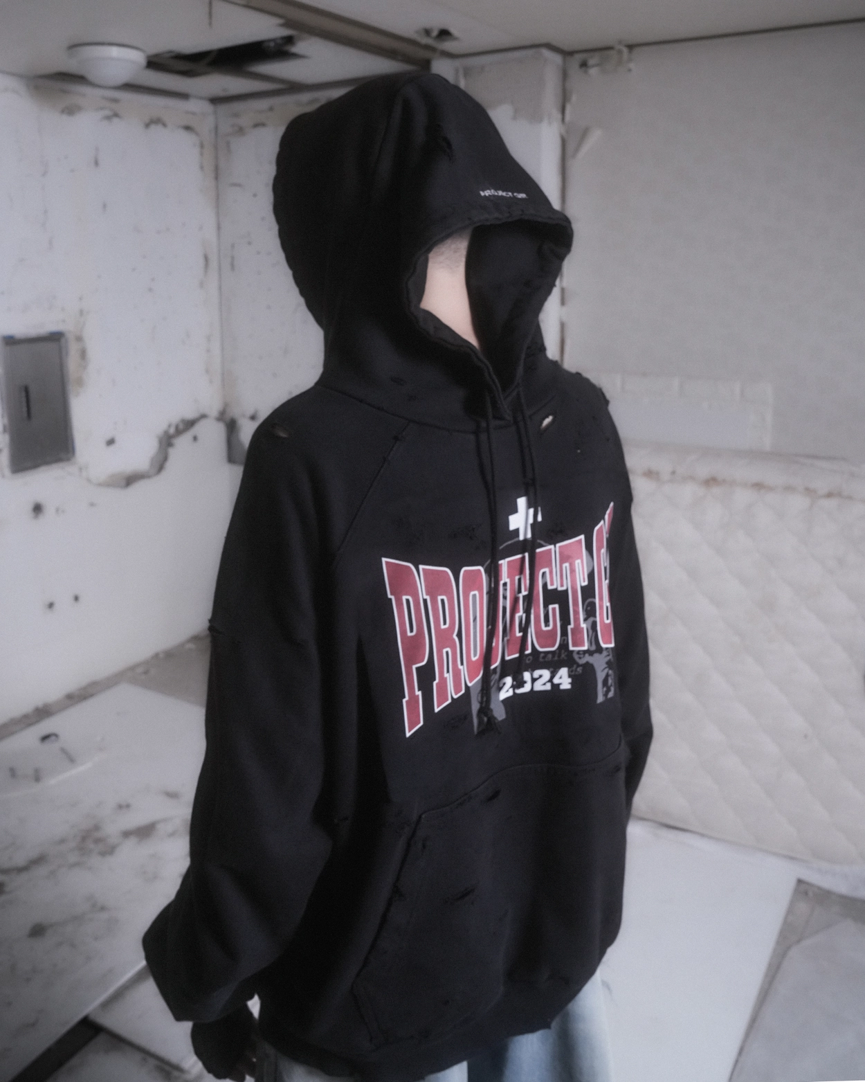 TWO FACED WASHED HOODIE - WASHED BLACK : PROJECT G/R