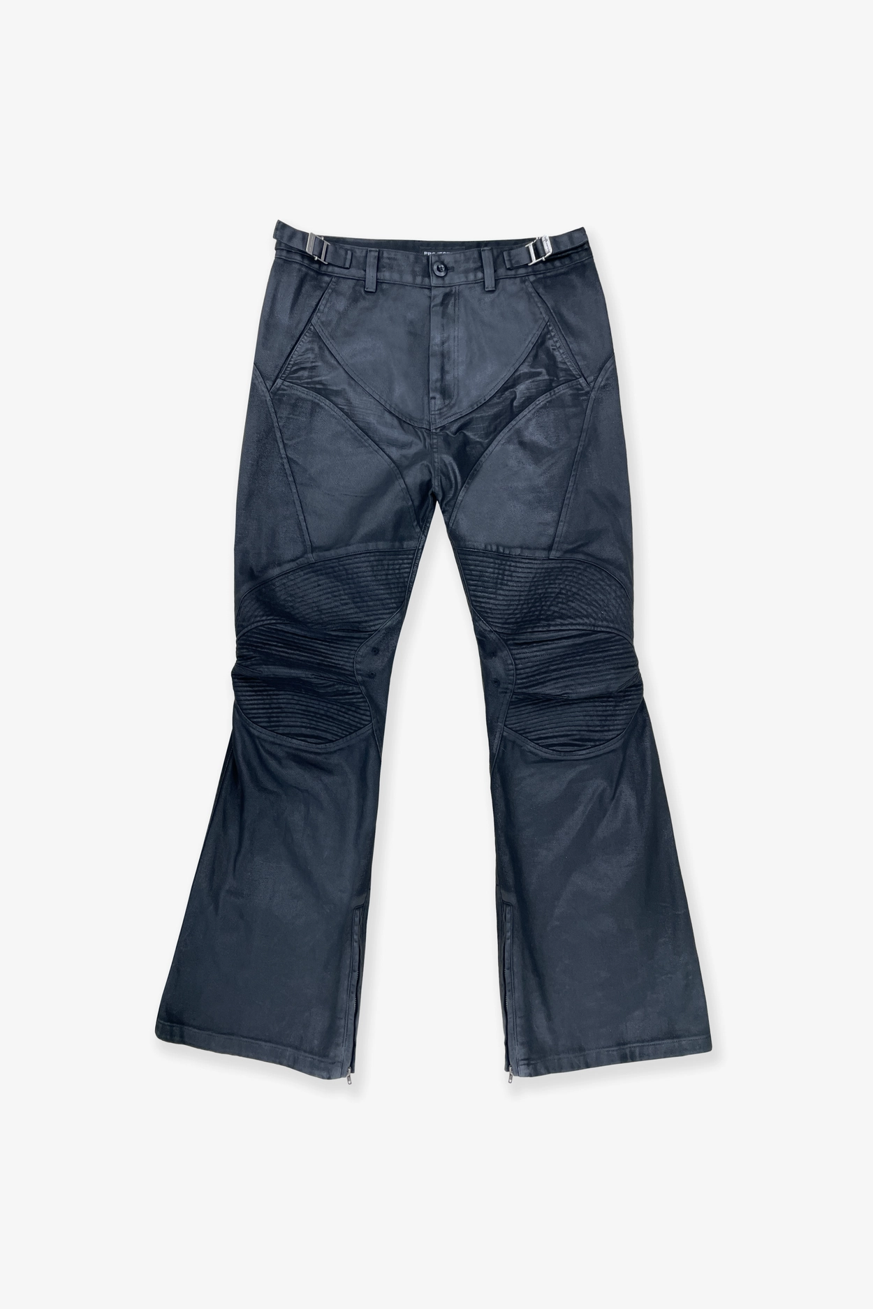 COATED BIKER ARMOURED FLARE PANTS - BLACK : PROJECT G/R COATED BIKER ARMOURED FLARE PANTS - BLACK : PROJECT G/R