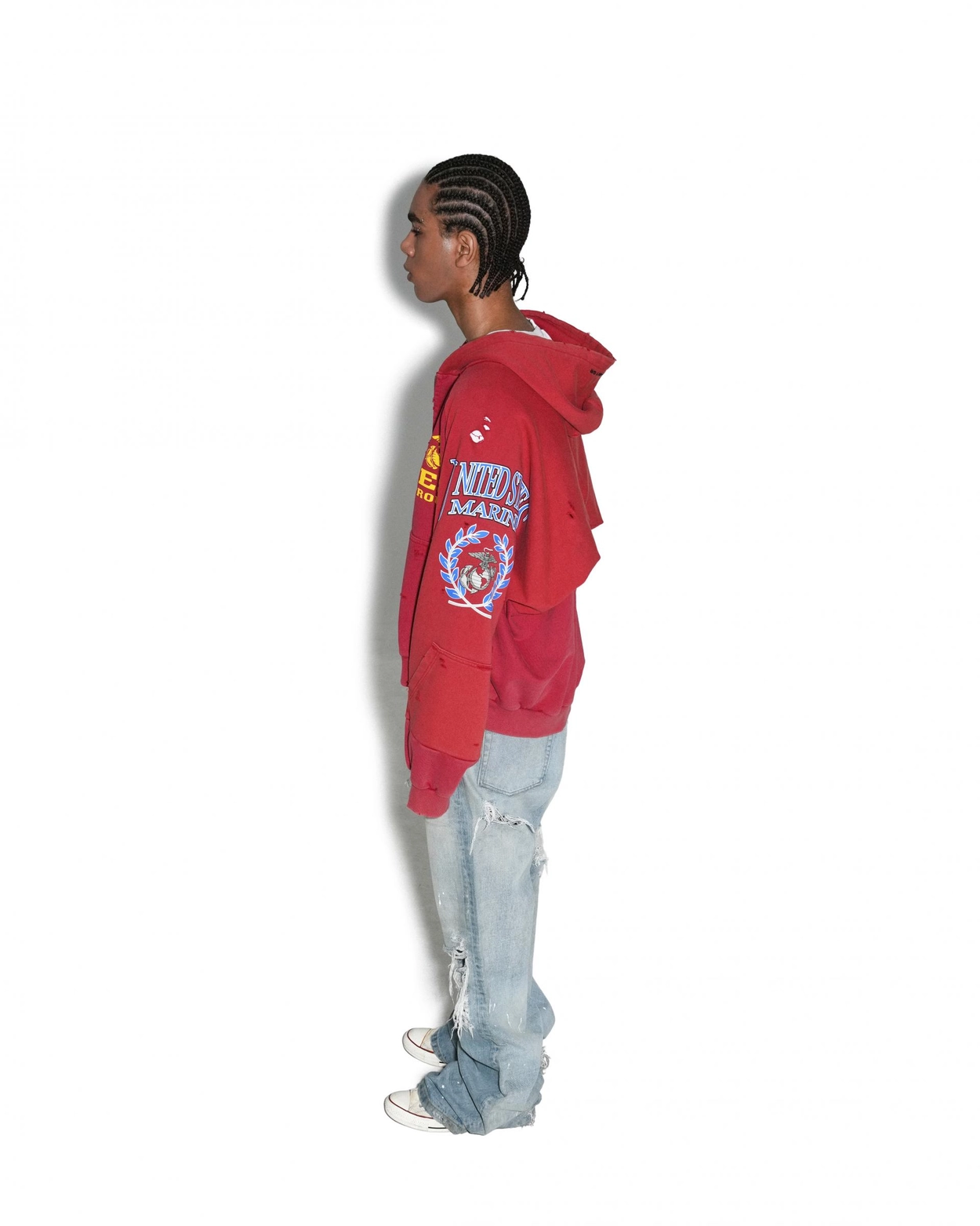 RECONSTRUCTED FOLDED ZIP HOODIE - RED : PROJECT G/R