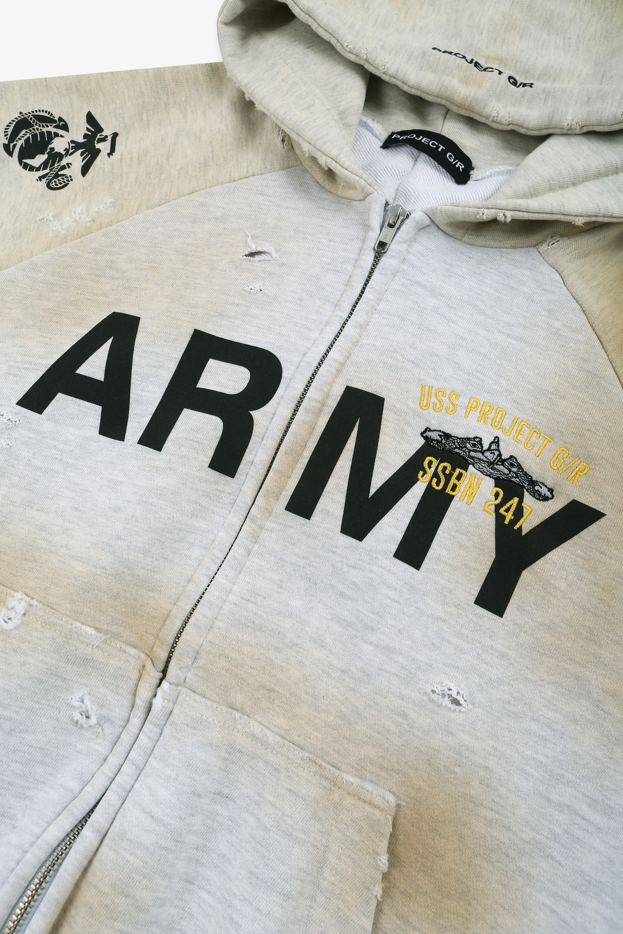 RECONSTRUCTED FOLDED ZIP HOODIE - DIRTY MELANGE : PROJECT G/R RECONSTRUCTED FOLDED ZIP HOODIE - DIRTY MELANGE : PROJECT G/R