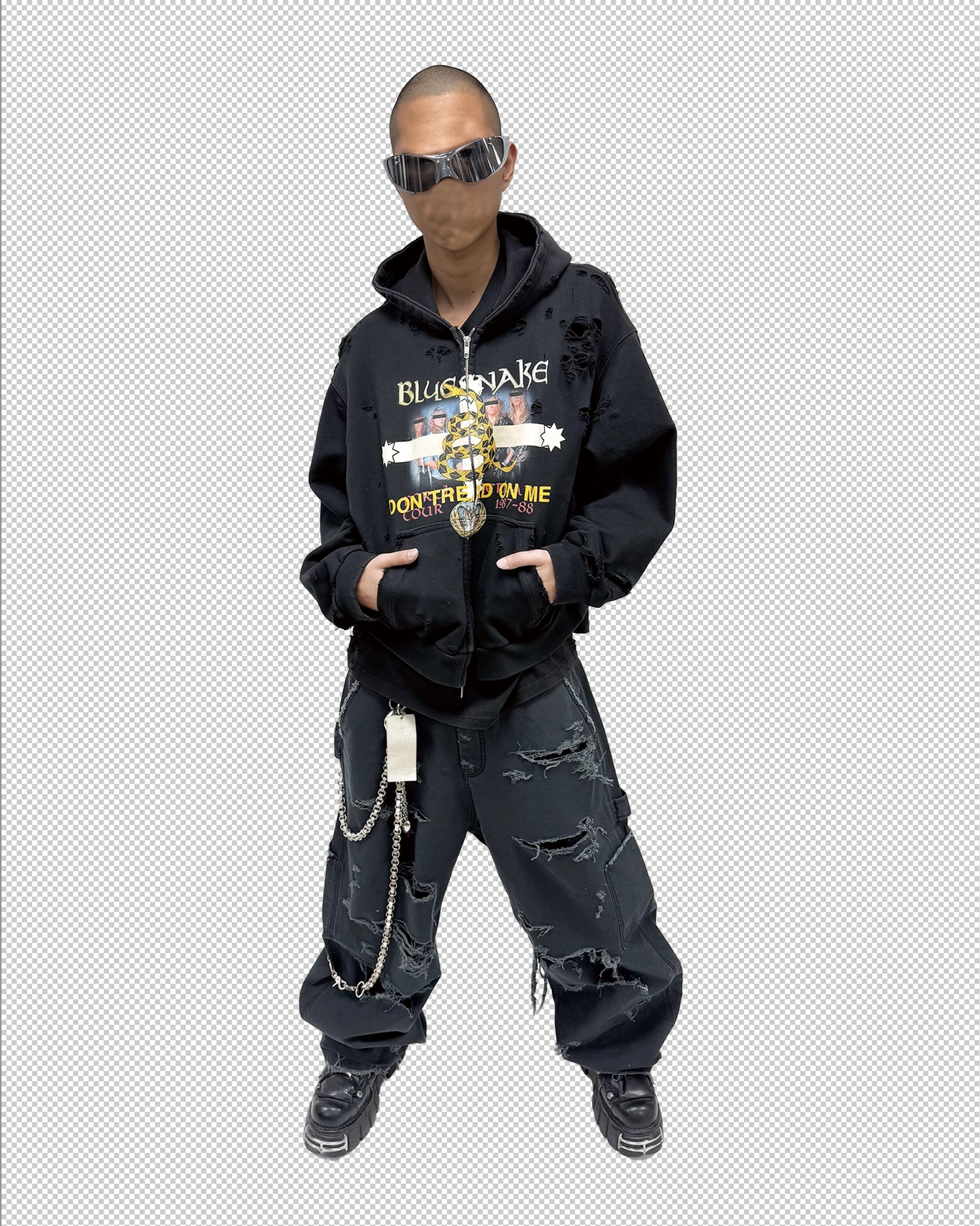 ★関税込★Project G/R★Bluesnake Washed Zip Hoodie★Black★ ☆人気☆【Project G/R】Bluesnake Washed Zip Hoodie☆Black