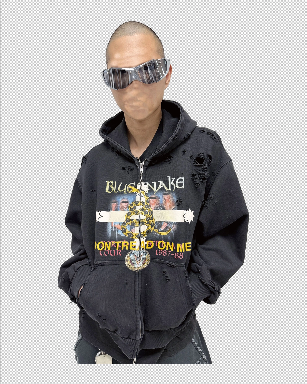 ★人気★【Project G/R】Bluesnake Washed Zip Hoodie★Black★ ☆人気☆【Project G/R】Bluesnake Washed Zip Hoodie☆Black☆