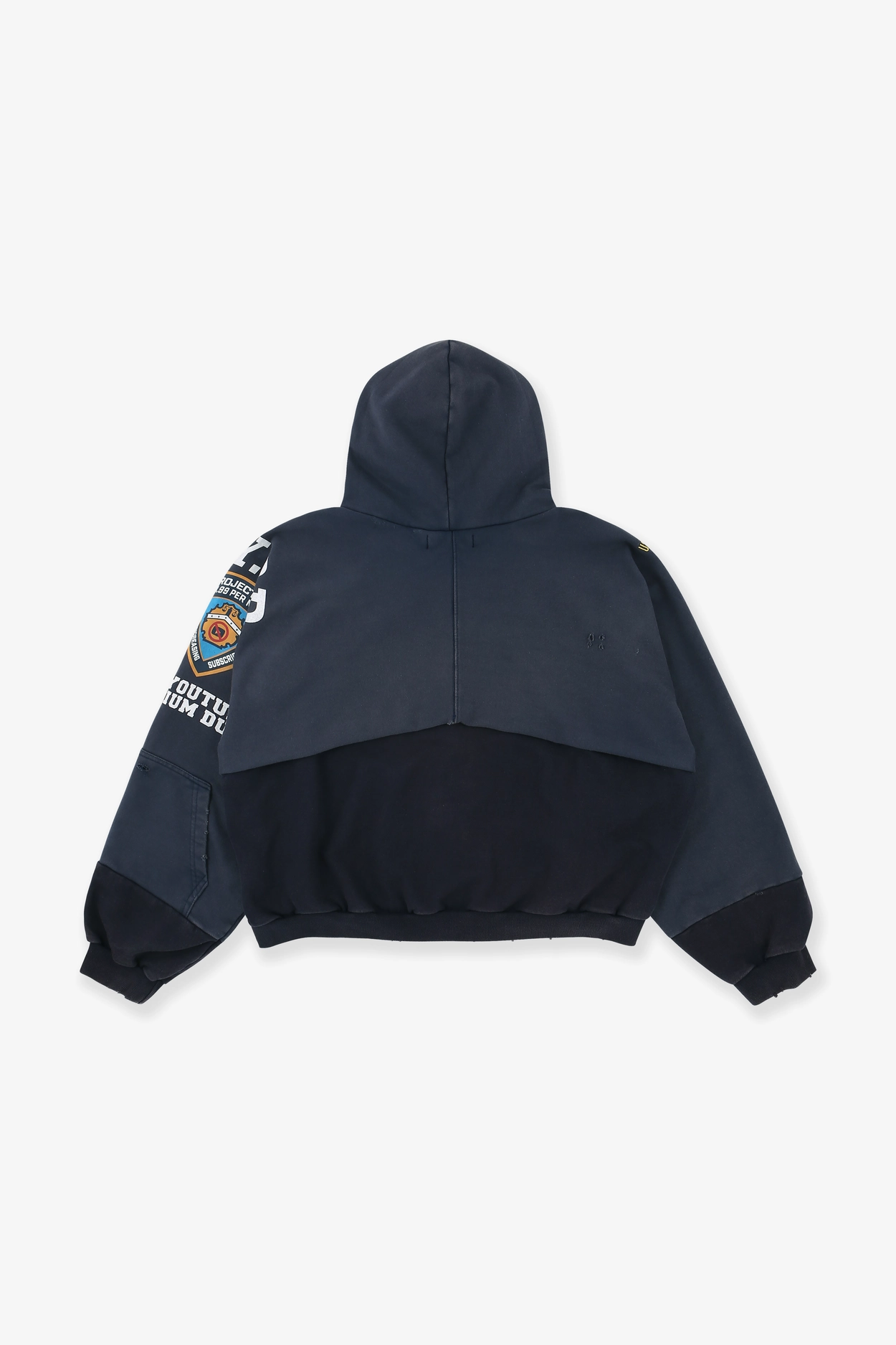 RECONSTRUCTED FOLDED ZIP HOODIE - NAVY : PROJECT G/R RECONSTRUCTED FOLDED ZIP HOODIE - NAVY : PROJECT G/R