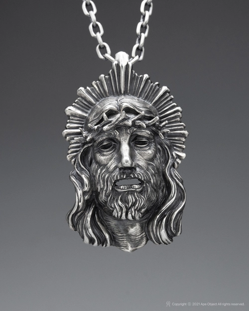 Silver jesus head on sale pendant