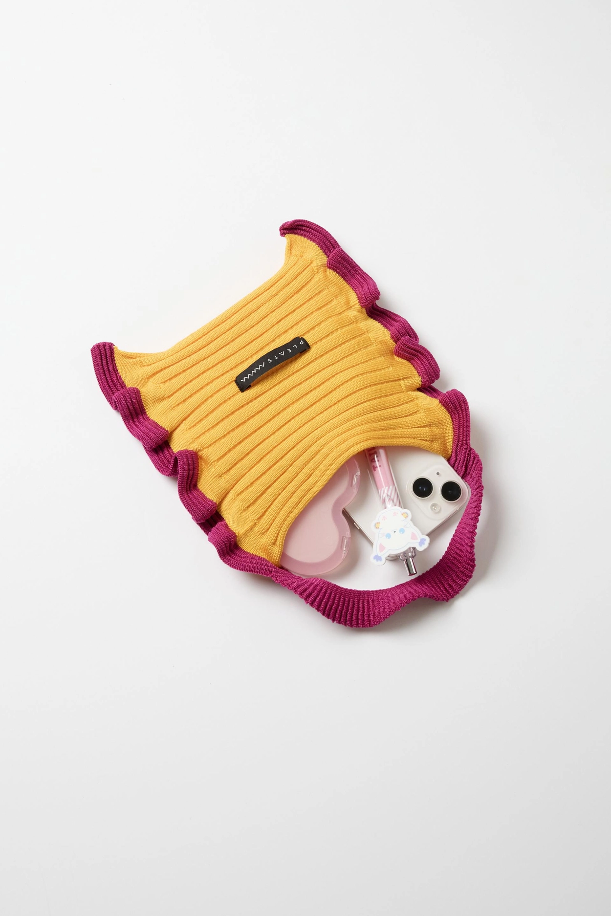Ruffle Mini Tote Bag Black : PLEATSMAMA: Sustainable Knit